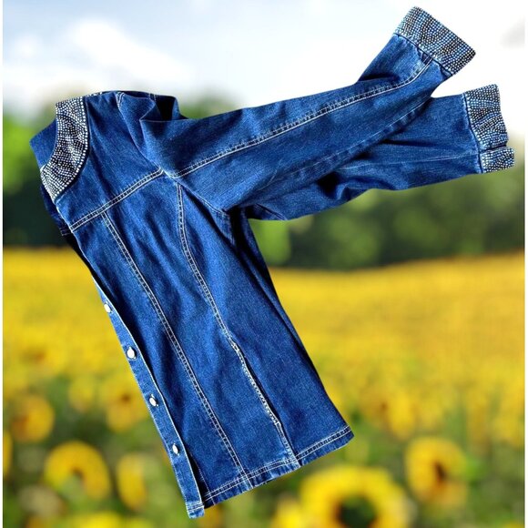 Vintage Quacker Factory Jean Jacket Large Blue Denim Embellished Front B… - Picture 9 of 12